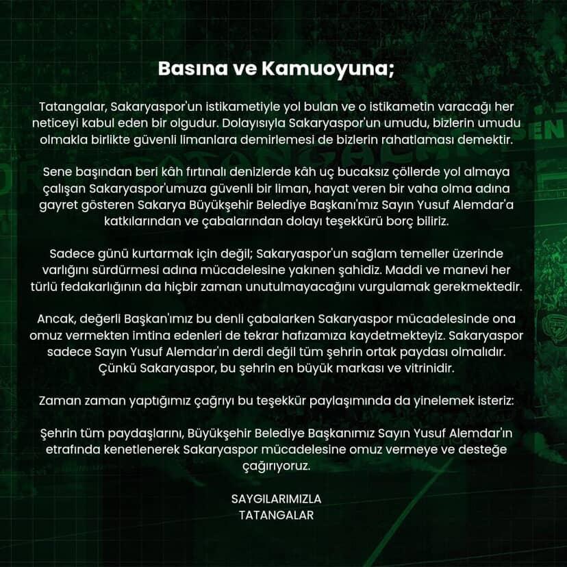 Tatangalar’dan Başkan Alemdar’a Teşekkür ve Şehre Birlik Çağrısı