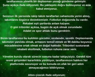 SAKARYASPOR’DAN DEPLASMAN YASAĞI TEPKİSİ: “DEPLASMAN HAKTIR, ENGELLENEMEZ!”