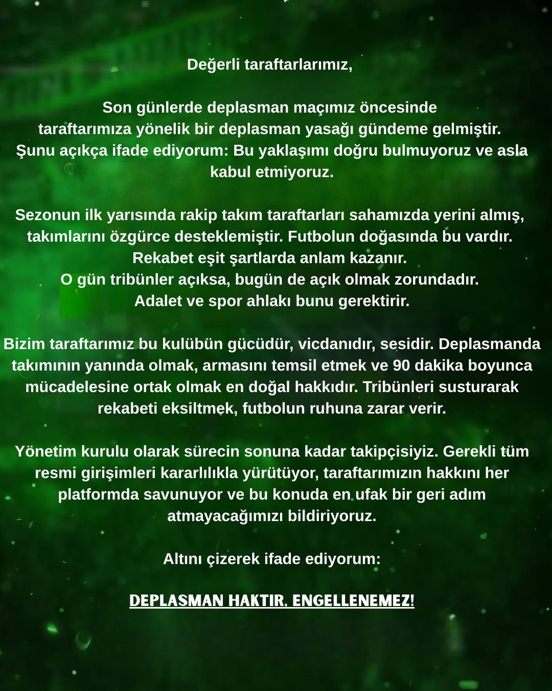 SAKARYASPOR’DAN DEPLASMAN YASAĞI TEPKİSİ: “DEPLASMAN HAKTIR, ENGELLENEMEZ!”