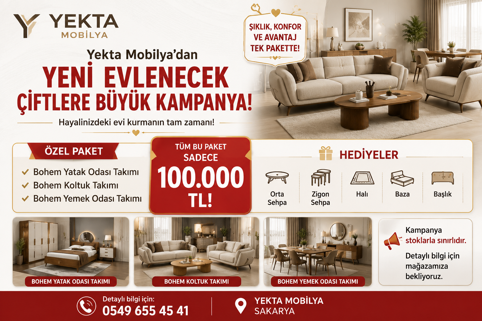 Yekta Mobilya’dan Yeni Evlenecek Çiftlere Büyük Kampanya