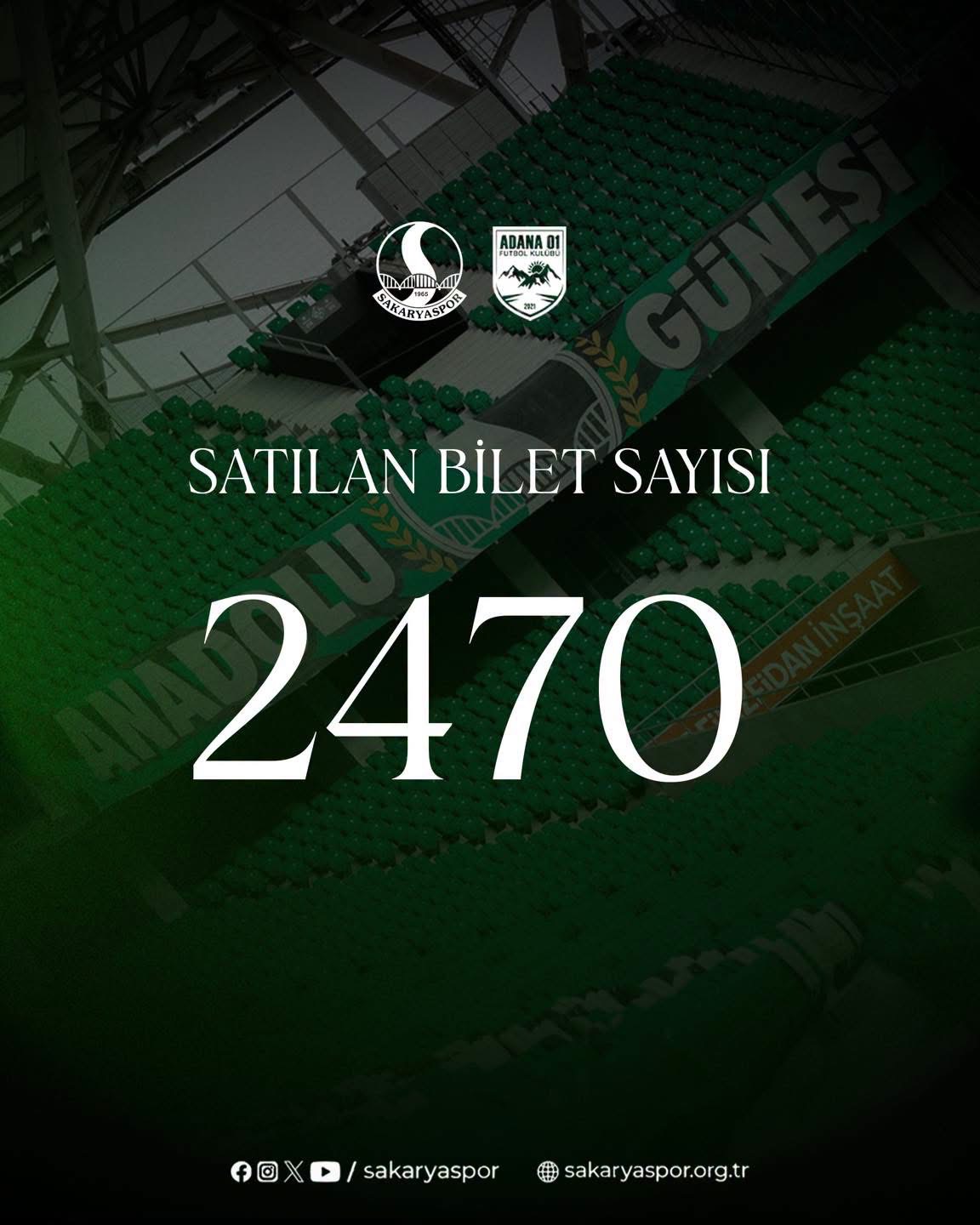Sakaryaspor-Adana 01 FK Maçı Öncesi Bilet Sayısı Açıklandı