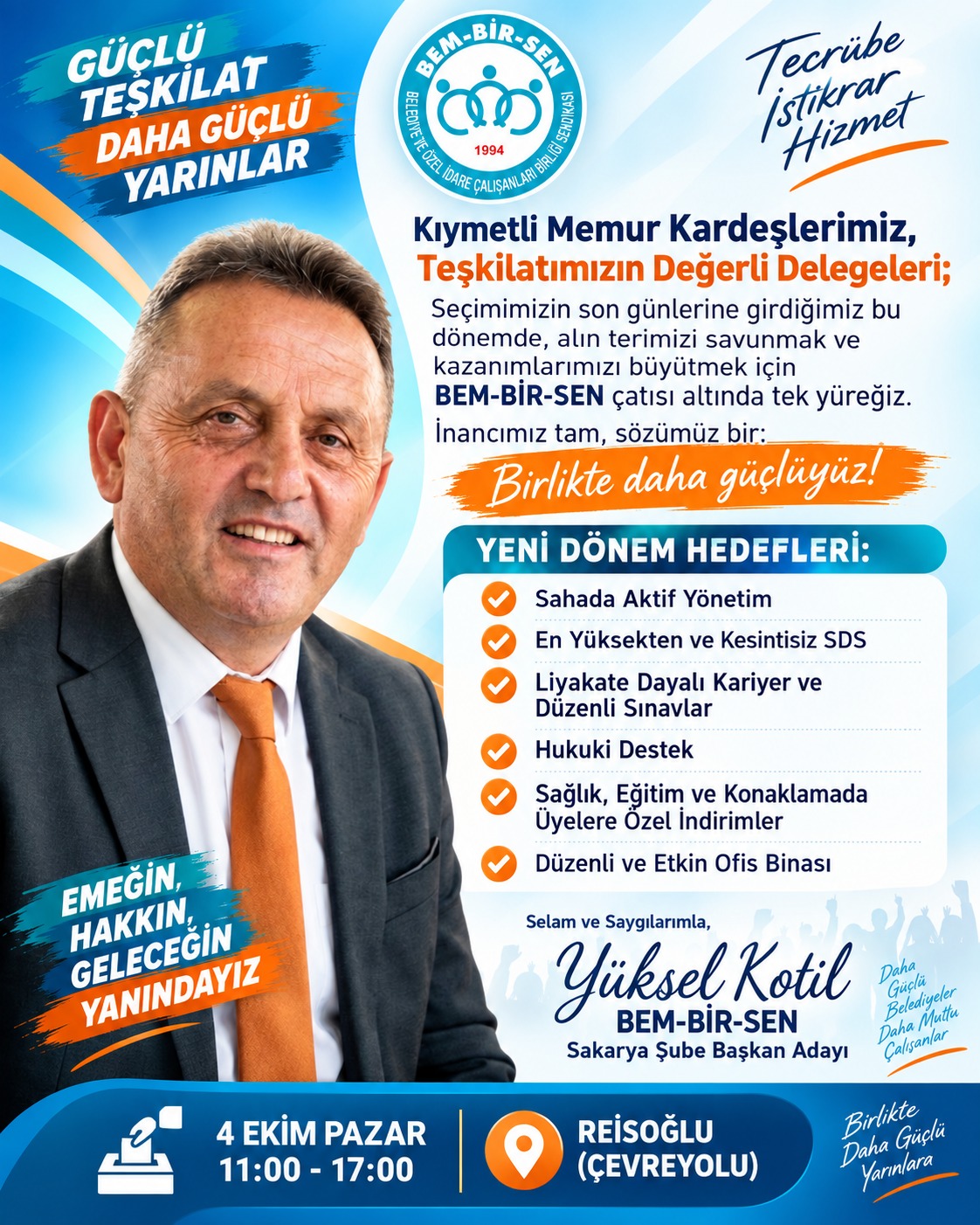 Yüksel Kotil, BEM-BİR-SEN Sakarya Şube Başkanlığına Adaylığını Açıkladı